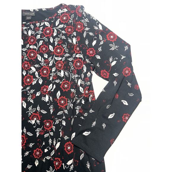 J. Jill Wearever Dress Size Small Black Red Floral Boat Neck Long-Sleeved 139041 - Picture 3 of 16